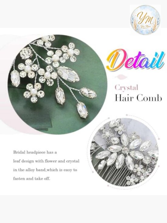Crystal Bridal Hair Comb Rhinestones Wedding Flower Clip Hairpiece for Women